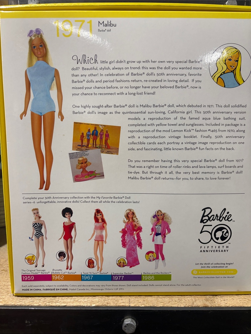 Barbie Malibu Doll 1971 with Light Blue Swimsuit and Bright Yellow Outfit - Picture 6 of 6
